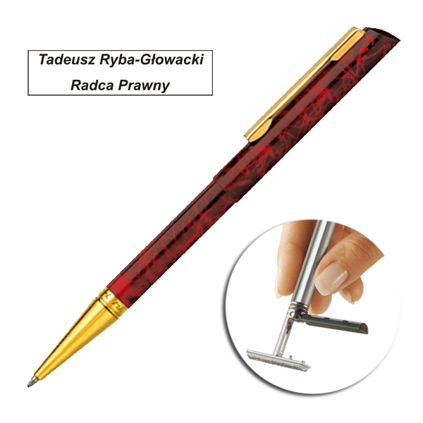 Długopis z pieczątką w eleganckim etui Heri Diagonal 3089 czerwony-drewno